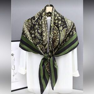 Elegant Green and Black Silk like Scarf nwt